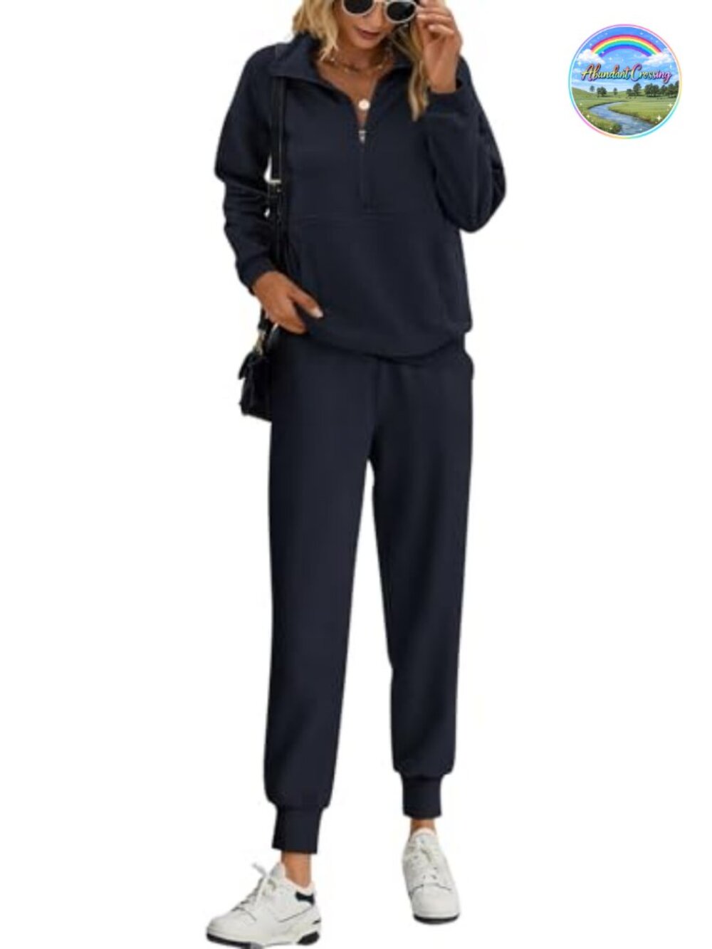 Women's 2 Piece Lounge Sweatsuit Quarter Zip Pullover Jogger Set Soft Athletic
